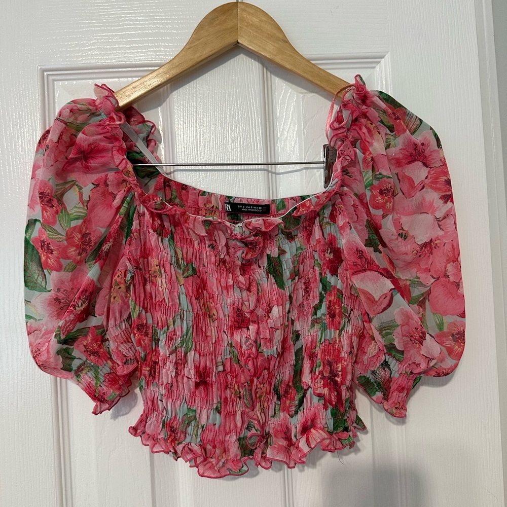 Zara Pink Floral Sheer Blouse